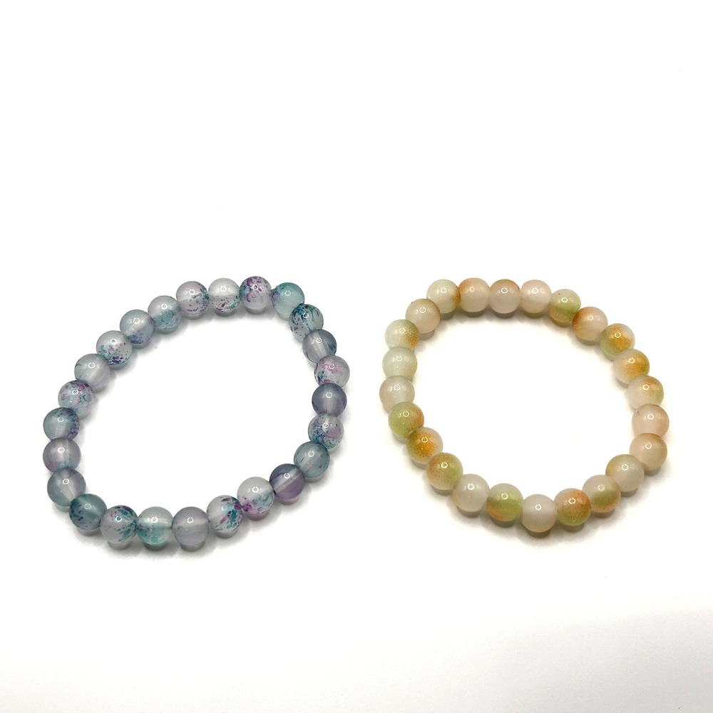 Natural Stone Beaded Stretch Bracelet Set OS Multi Color Boho Yoga Jewelry Gift